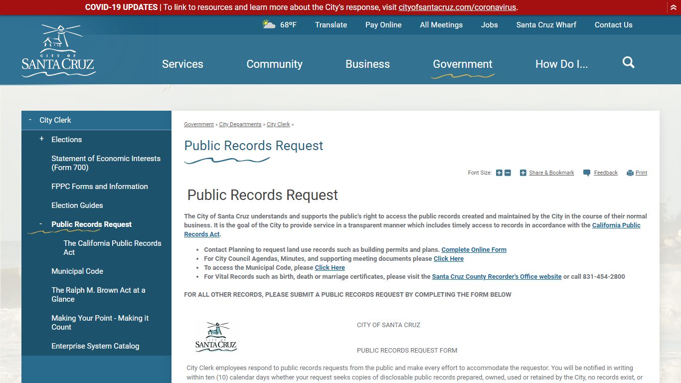 Public Records Request | City of Santa Cruz