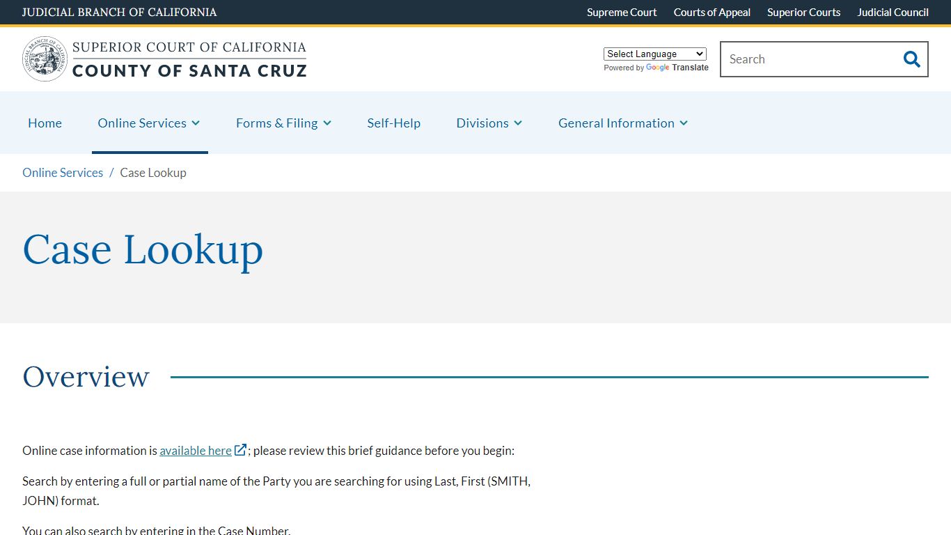 Case Lookup | Superior Court of ... - County of Santa Cruz